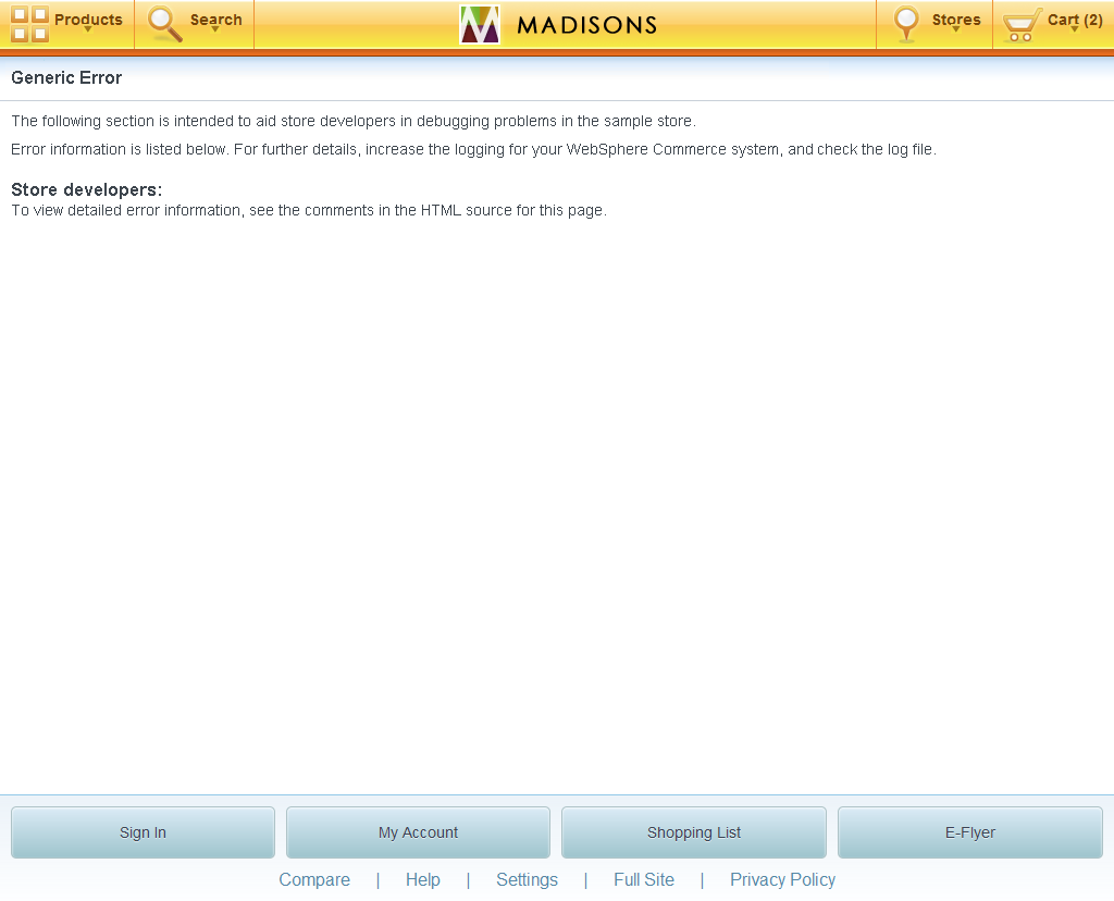 Tablet generic error page