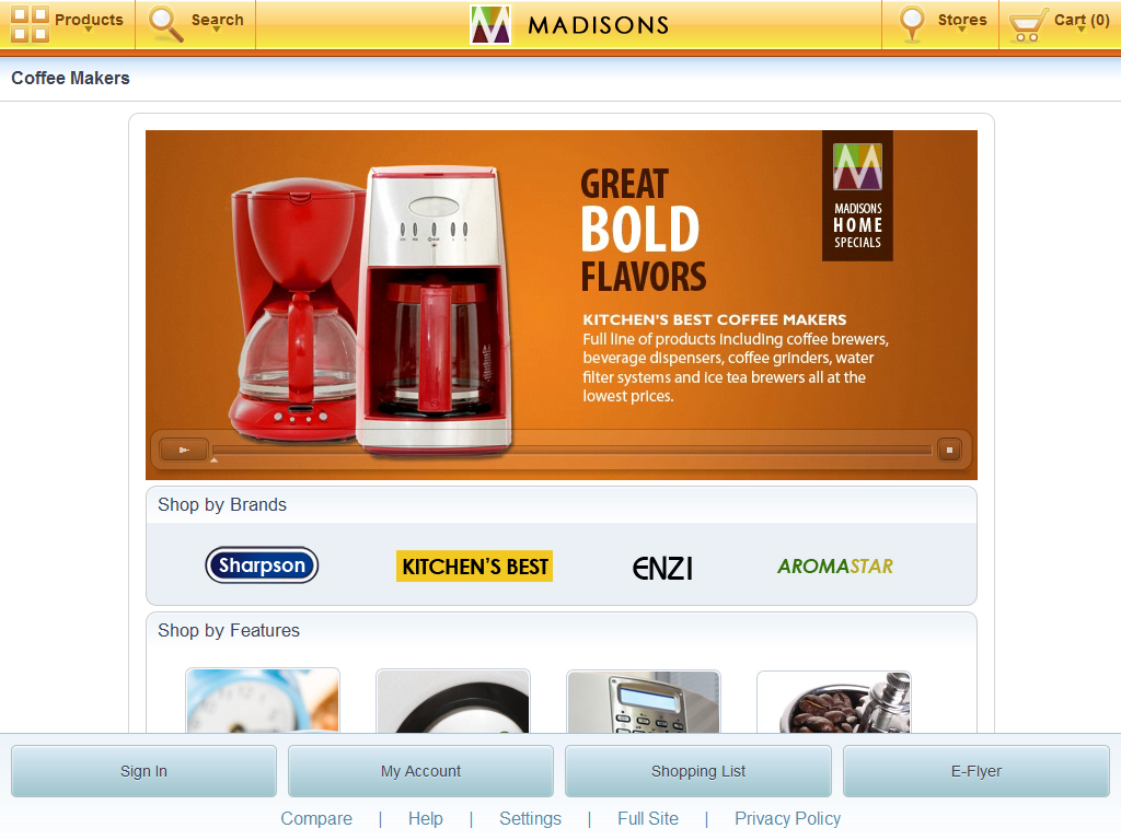 Tablet search landing page
