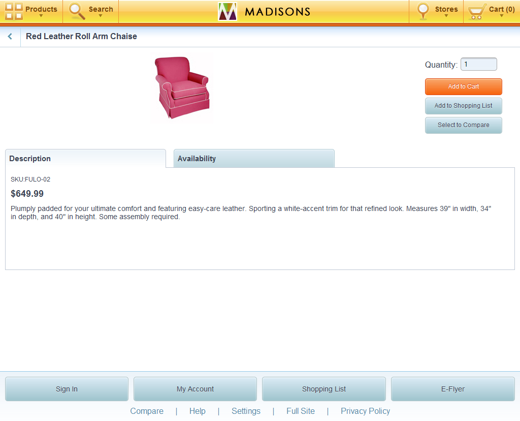 Tablet product details page
