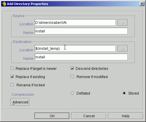 Change the Location field for the Destination to $(install_temp).