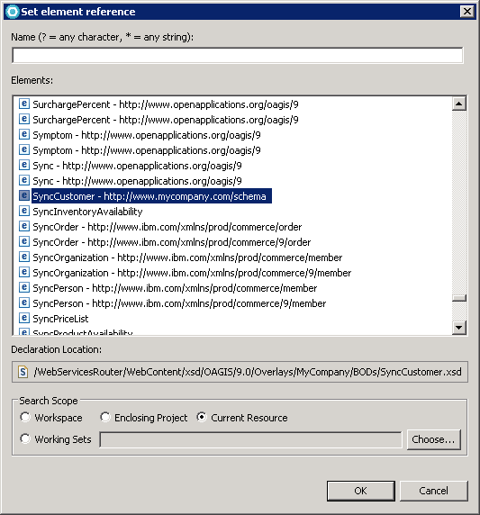 Screen capture of set element reference for SyncCustomer