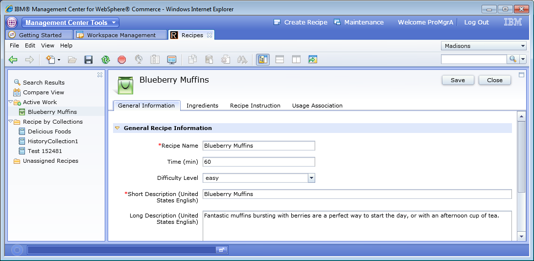 Blueberry muffin recipe object displaying undone edit.