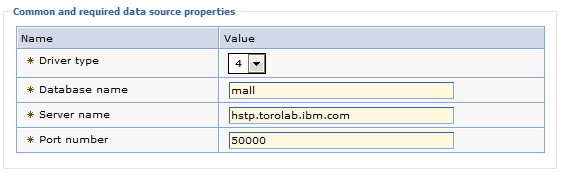 Common and required data source properties for type 4 driver