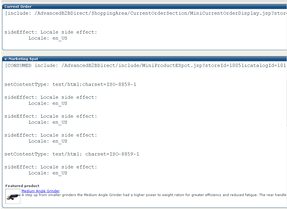 Example image showing the StoreCatalogDisplay cache entry, which excludes the MiniCurrentOrderDisplay entry.