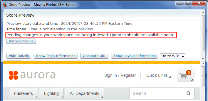Status showing pending indexing changes in store preview