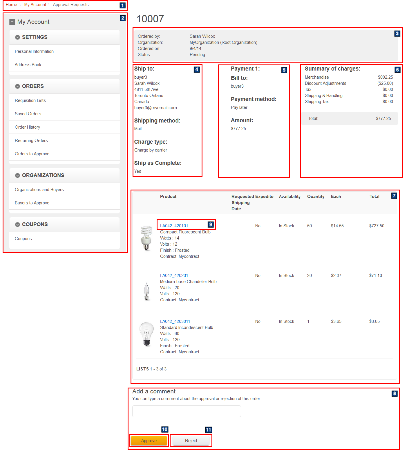 Order Approval Details page screen capture