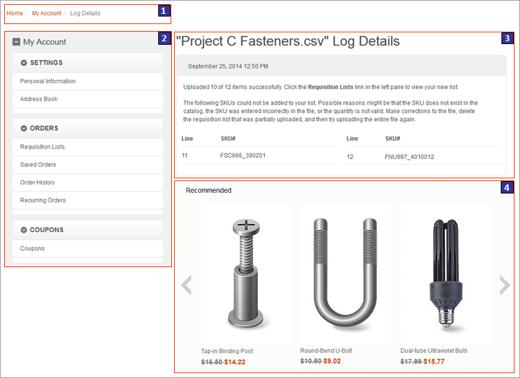 Requisition Lists page