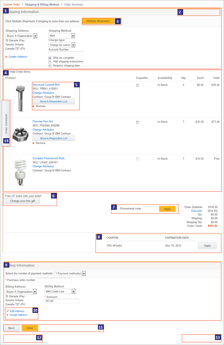 Shipping and Billing Method page (B2B)