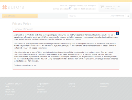 Privacy Policy page screen capture