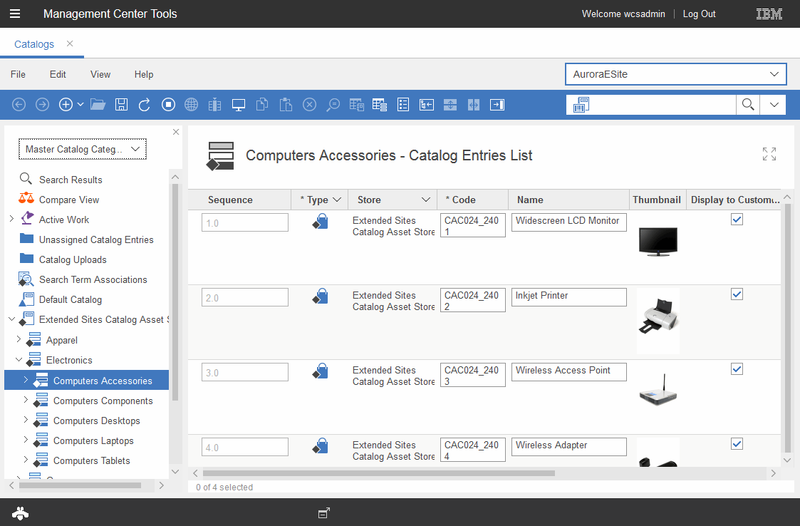 Master Catalog view