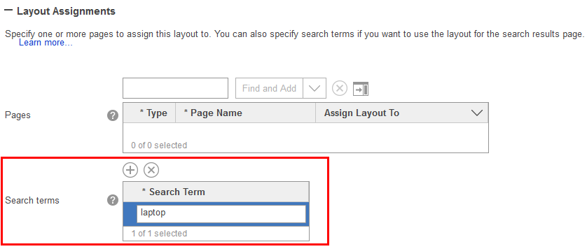 Assigning a layout to a search term