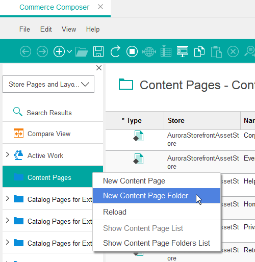 New content page folder menu item