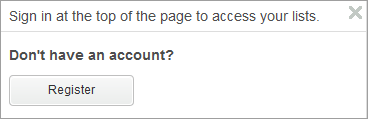 Add To Requisition List pop-up window for a buyer who is not signed in