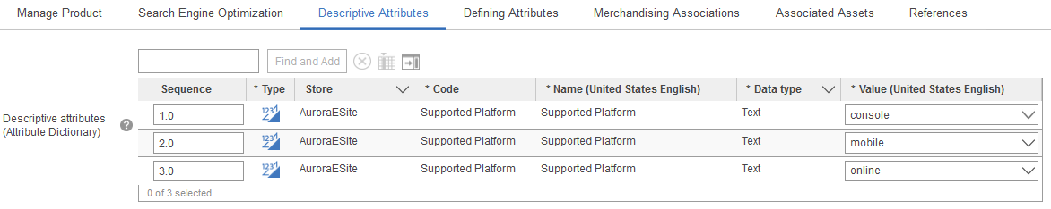 Screen capture of multiple values for a product attribute in Management Center.