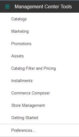 Management Center tools menu options.