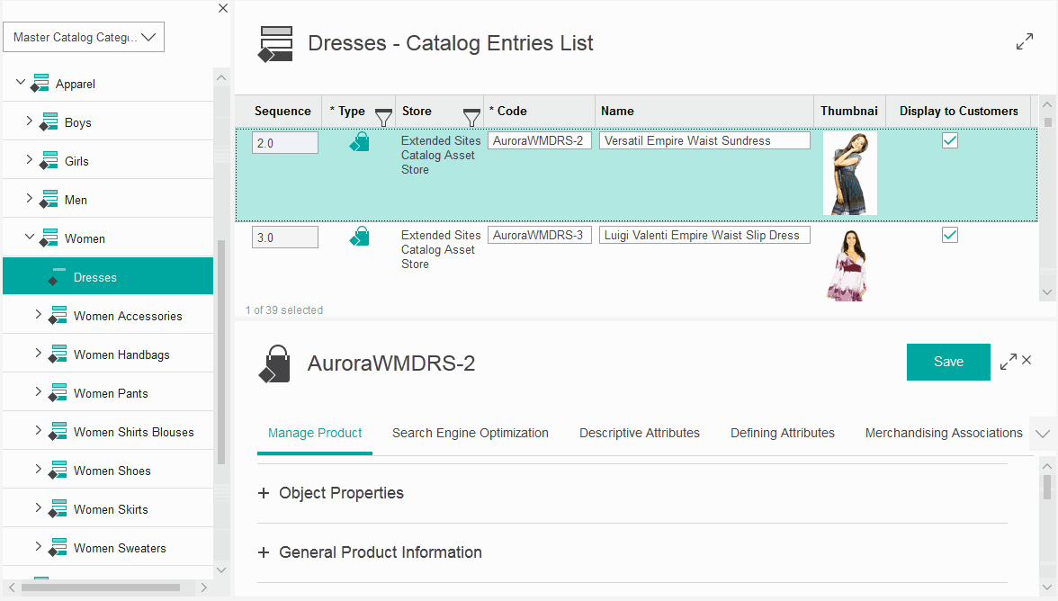 List and properties view for a selected node in the explorer view