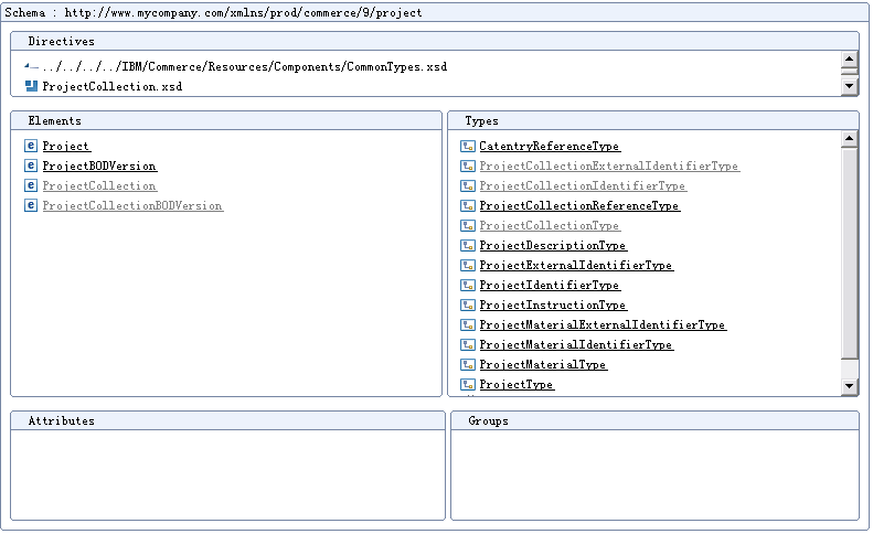 Screen capture that displays the schema definition for the Project noun.