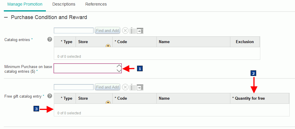 Custom purchase condition and reward options.