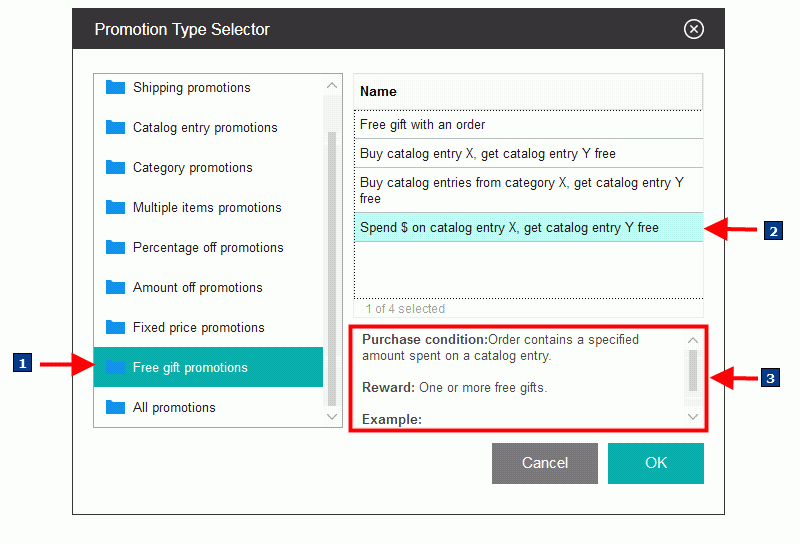 Promotion type selector with new promotion type.