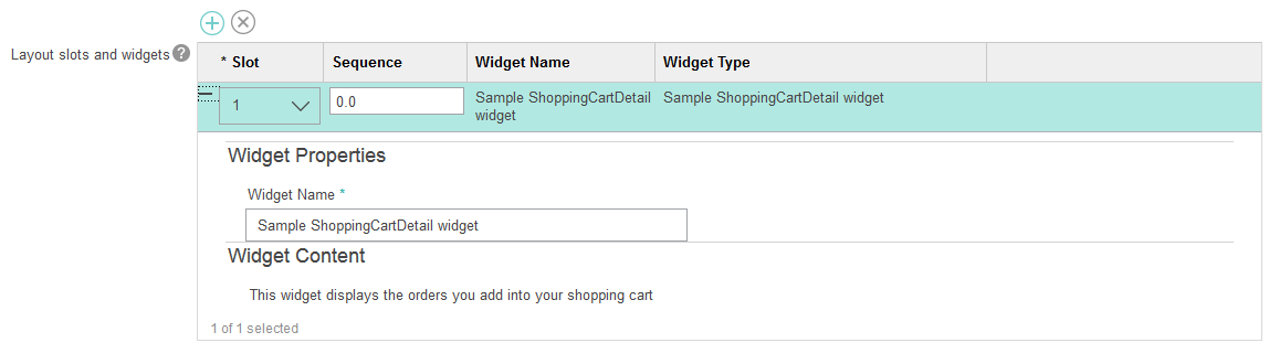 Layout slots and widgets table