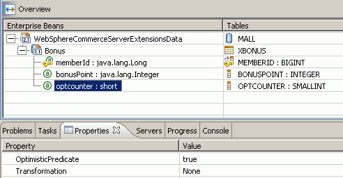 Mark the optCounter field as the OptimisticPredicate in the Properties view