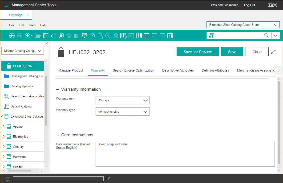 Properties view warranty tab