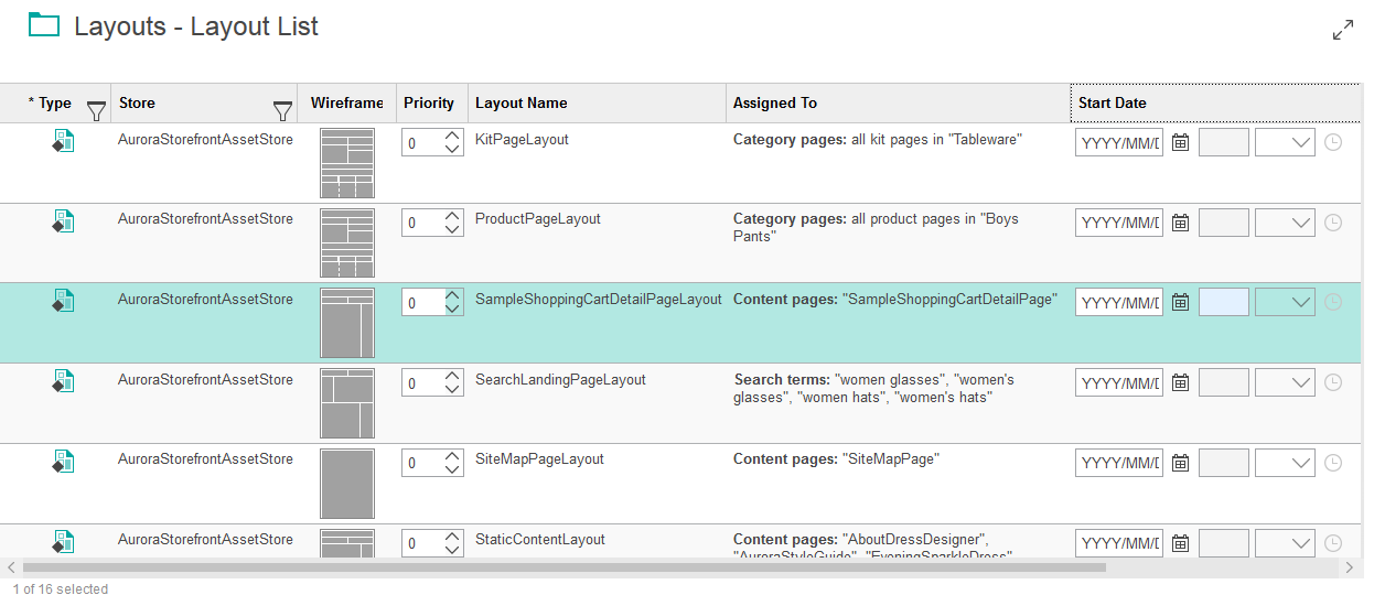 Layout list view