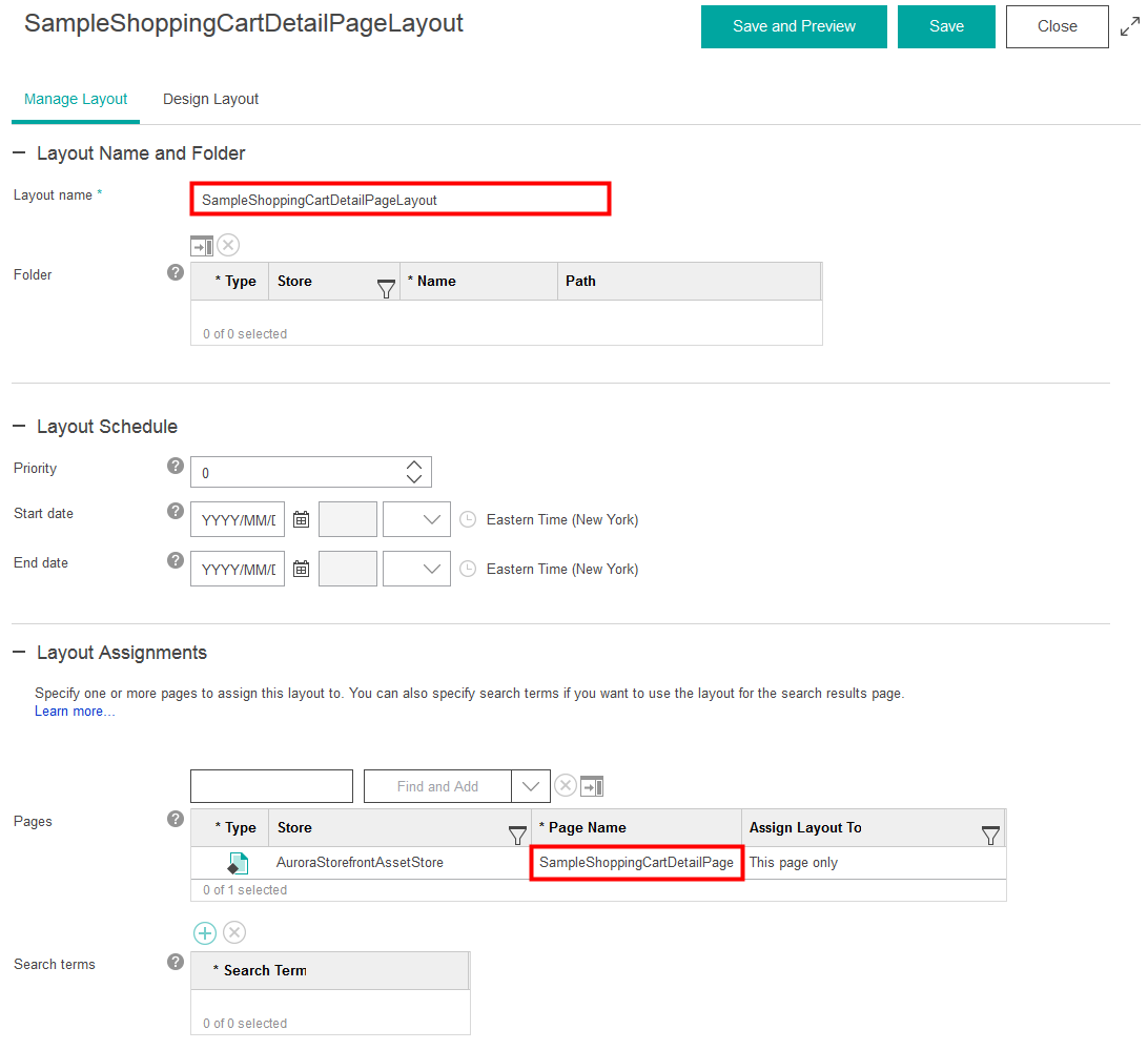 Layout properties view