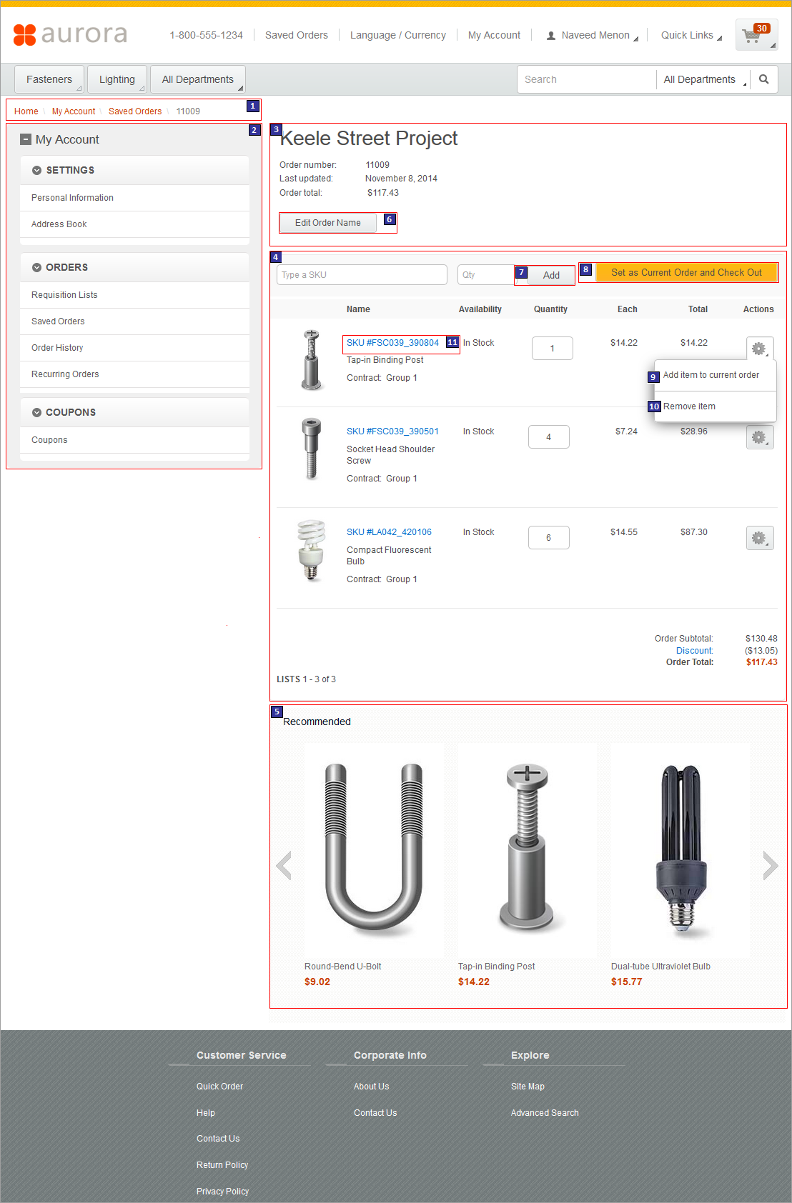 Saved Order Details page screen capture