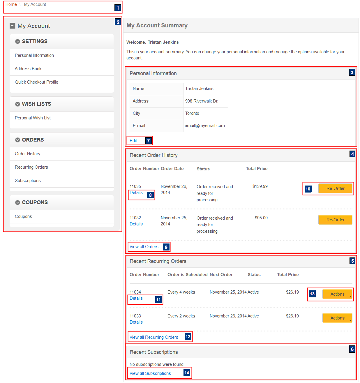 My Account Summary page