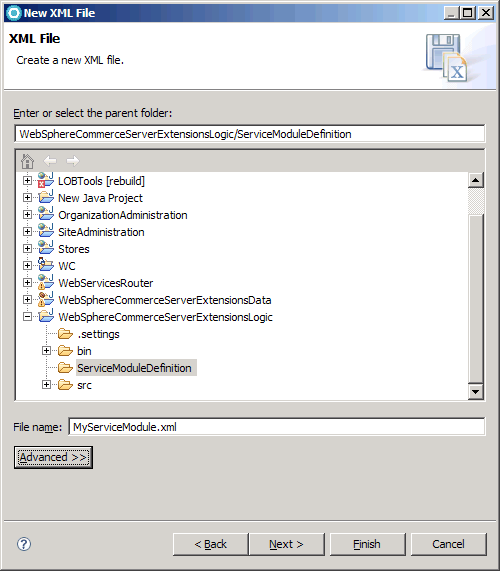 Creating MyServiceModule.xml screen capture