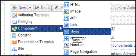 Screen capture of Component Menu