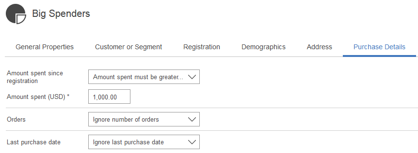 Customer segment properties view