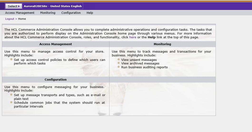 Screen capture that shows the Administration Console for a store.