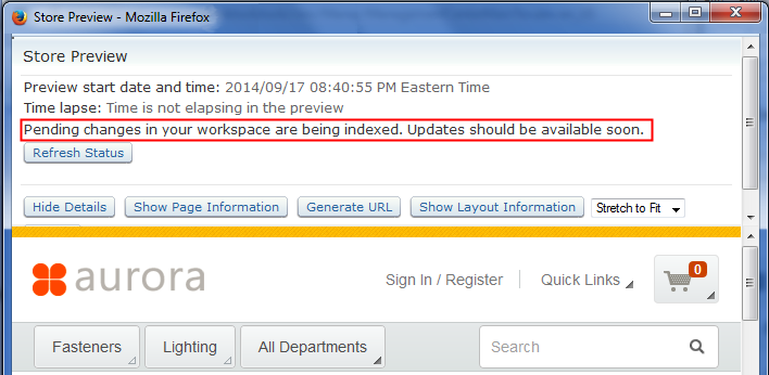 Status showing pending indexing changes in store preview