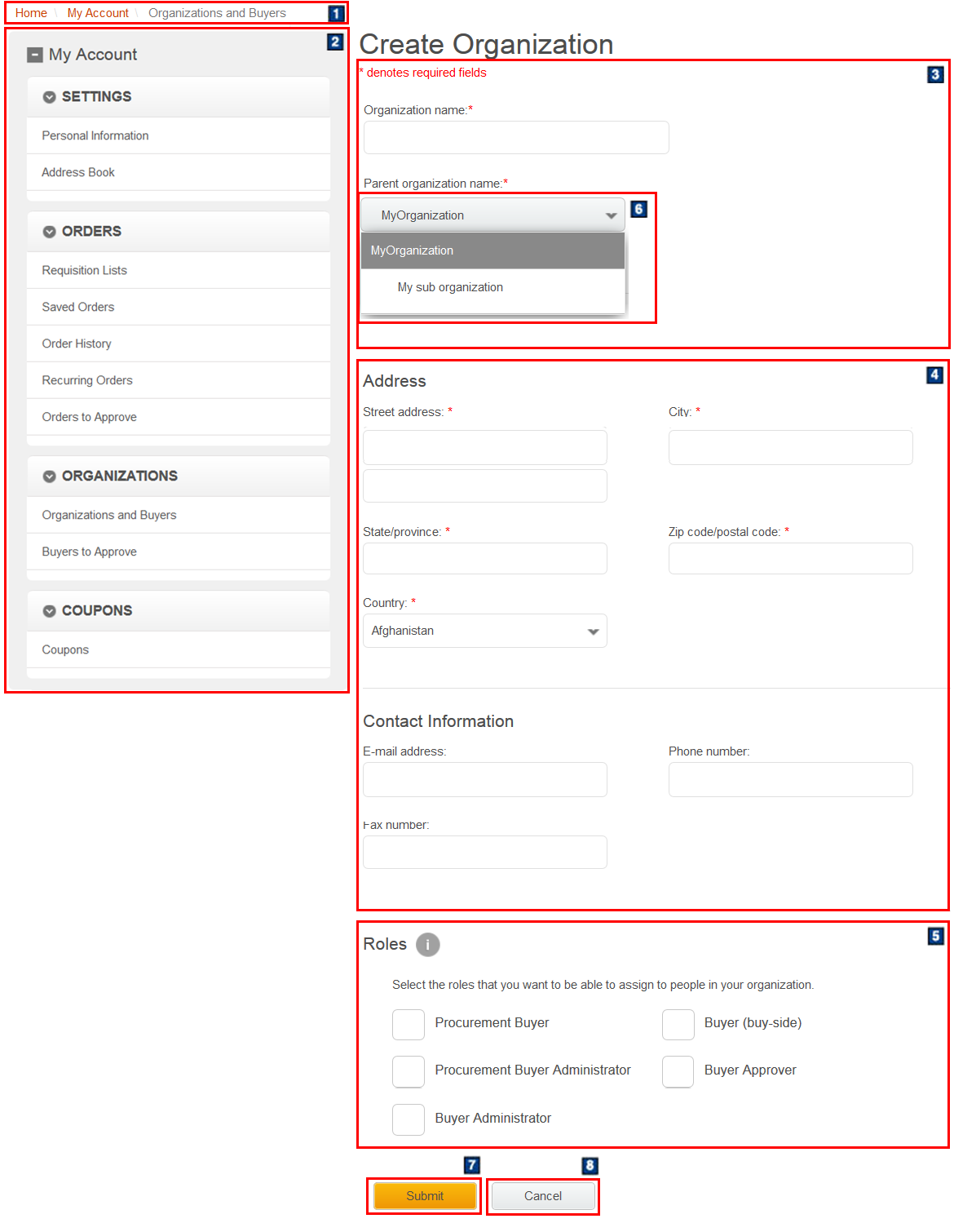 Create Organization page screen capture