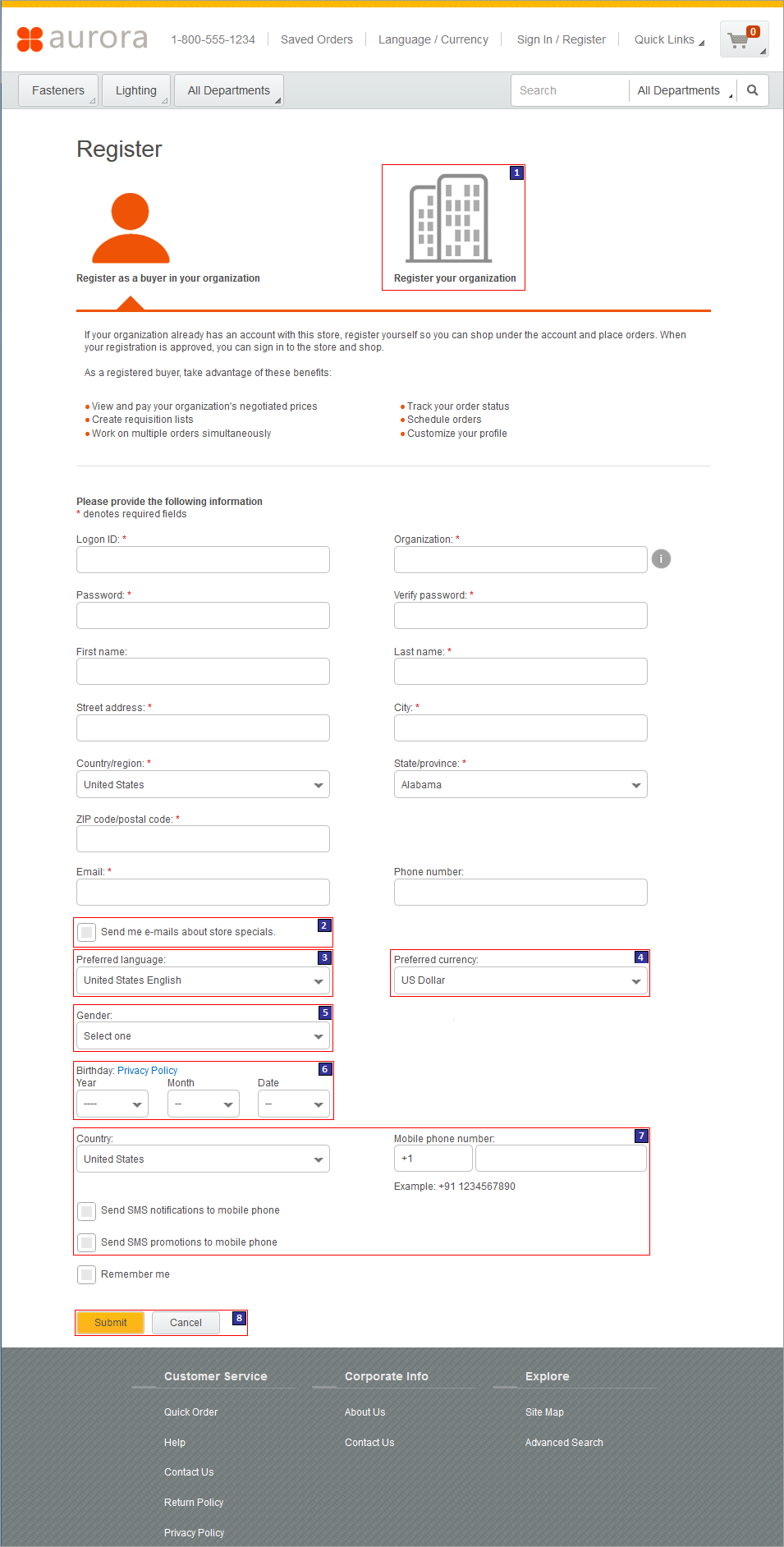 Registration page screen capture