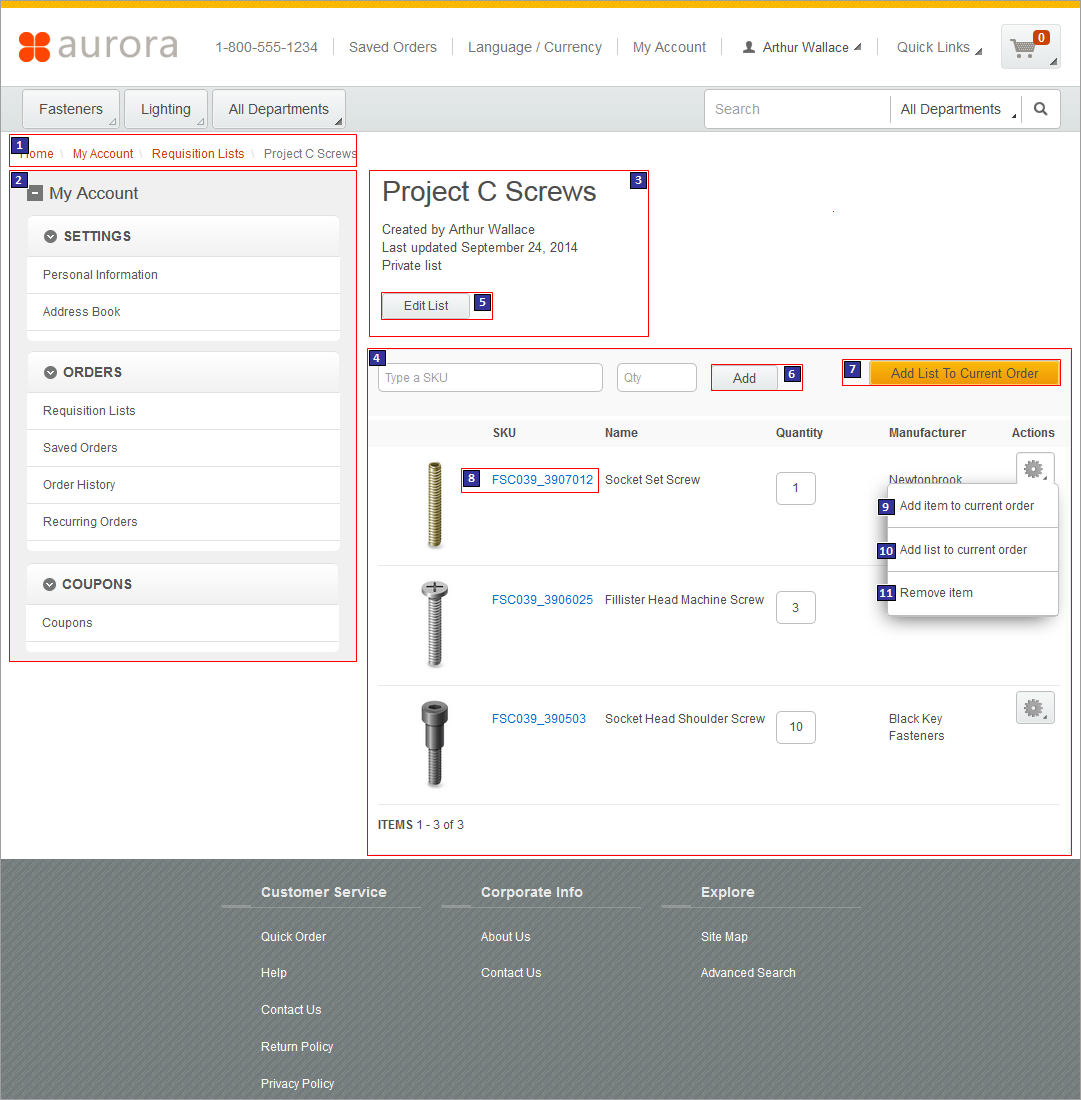 Requisition List Details page screen capture