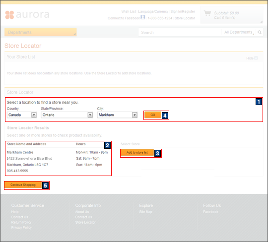 Store Locator page screen capture