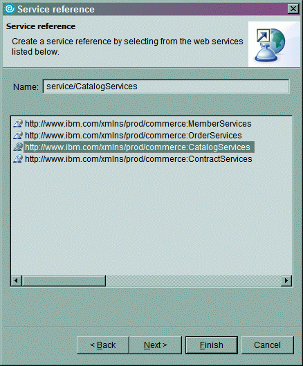 Selecting the service reference, Finish