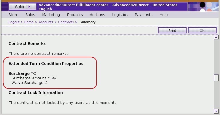 A screen capture of the Contracts Summary page, which highlights the Extended terms and conditions.