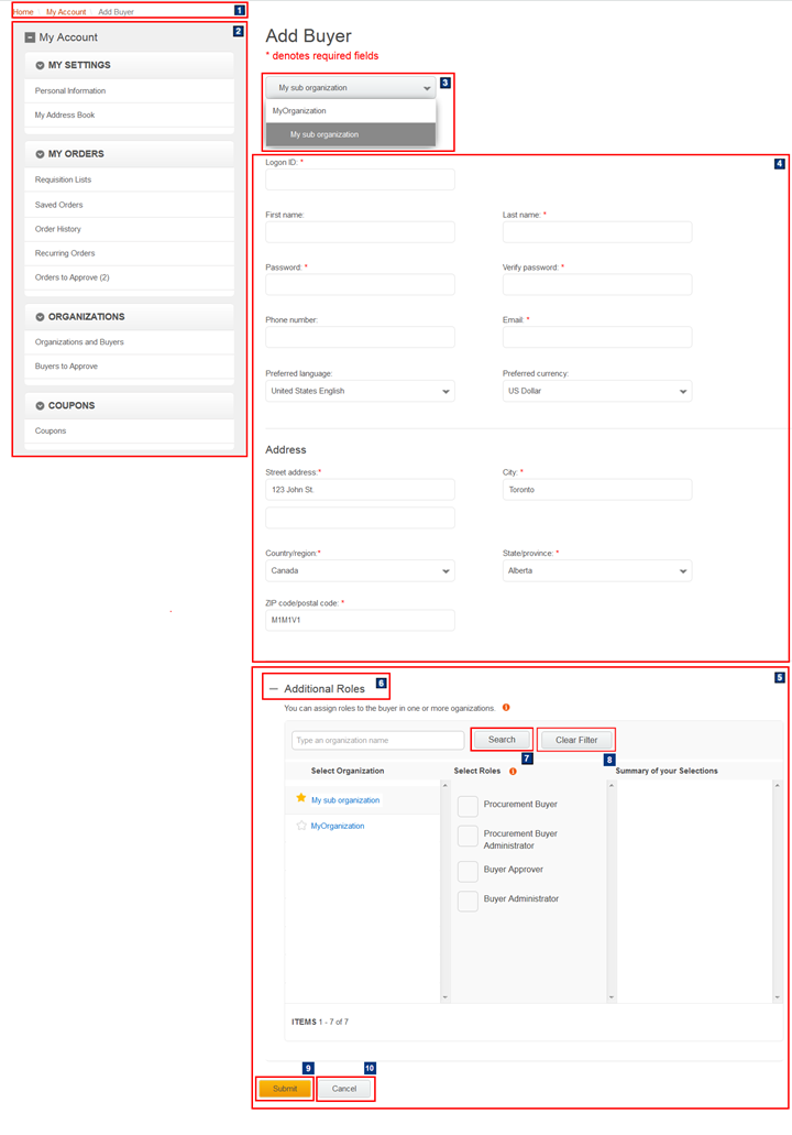 Página Añadir comprador