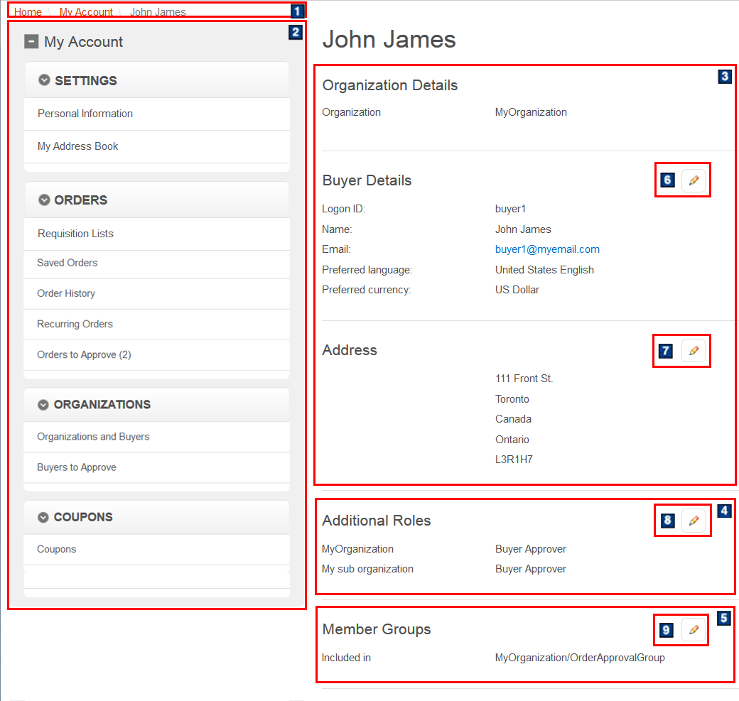 Captura de pantalla de la página Detalles del comprador