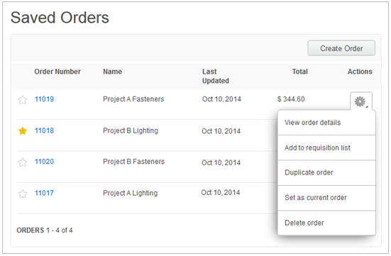 Captura de pantalla de pedidos guardados