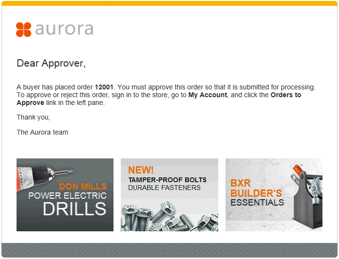 Notificación por correo electrónico de aprobación de pedidos