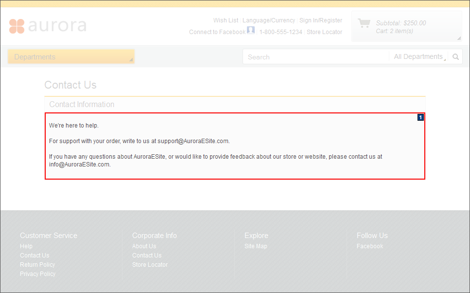 Captura de pantalla de la página Póngase en contacto con nosotros