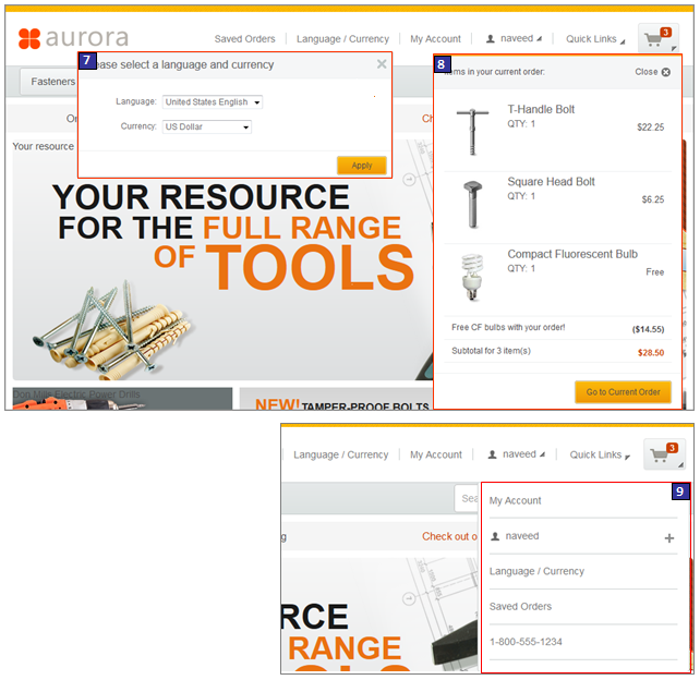 Captura de pantalla de ventanas emergentes de cabecera