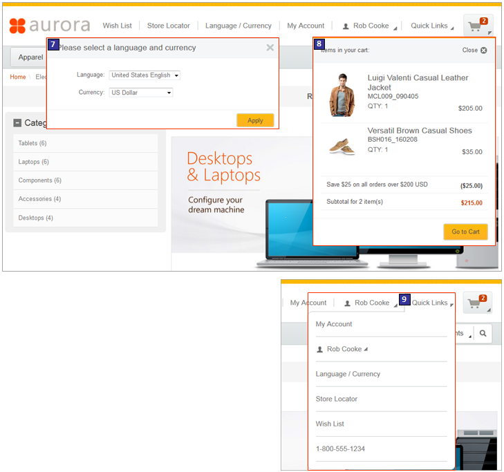 Captura de pantalla de ventanas emergentes de cabecera