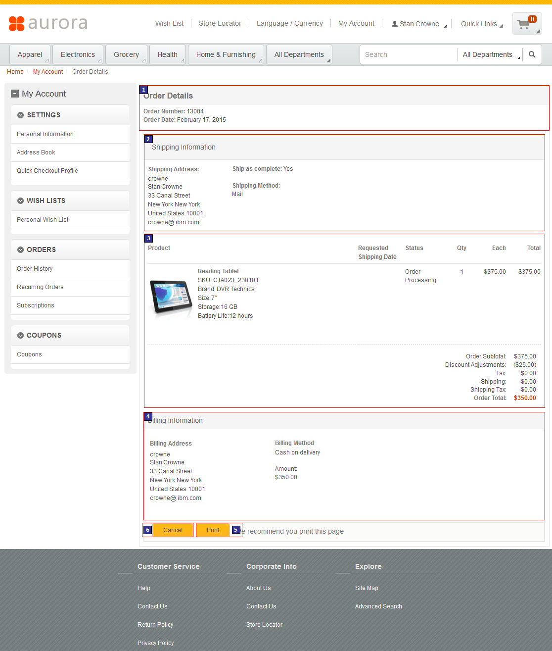 Imagen de tamaño completo de la página Detalles del pedido