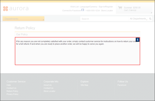 Captura de pantalla de la página Política de devolución